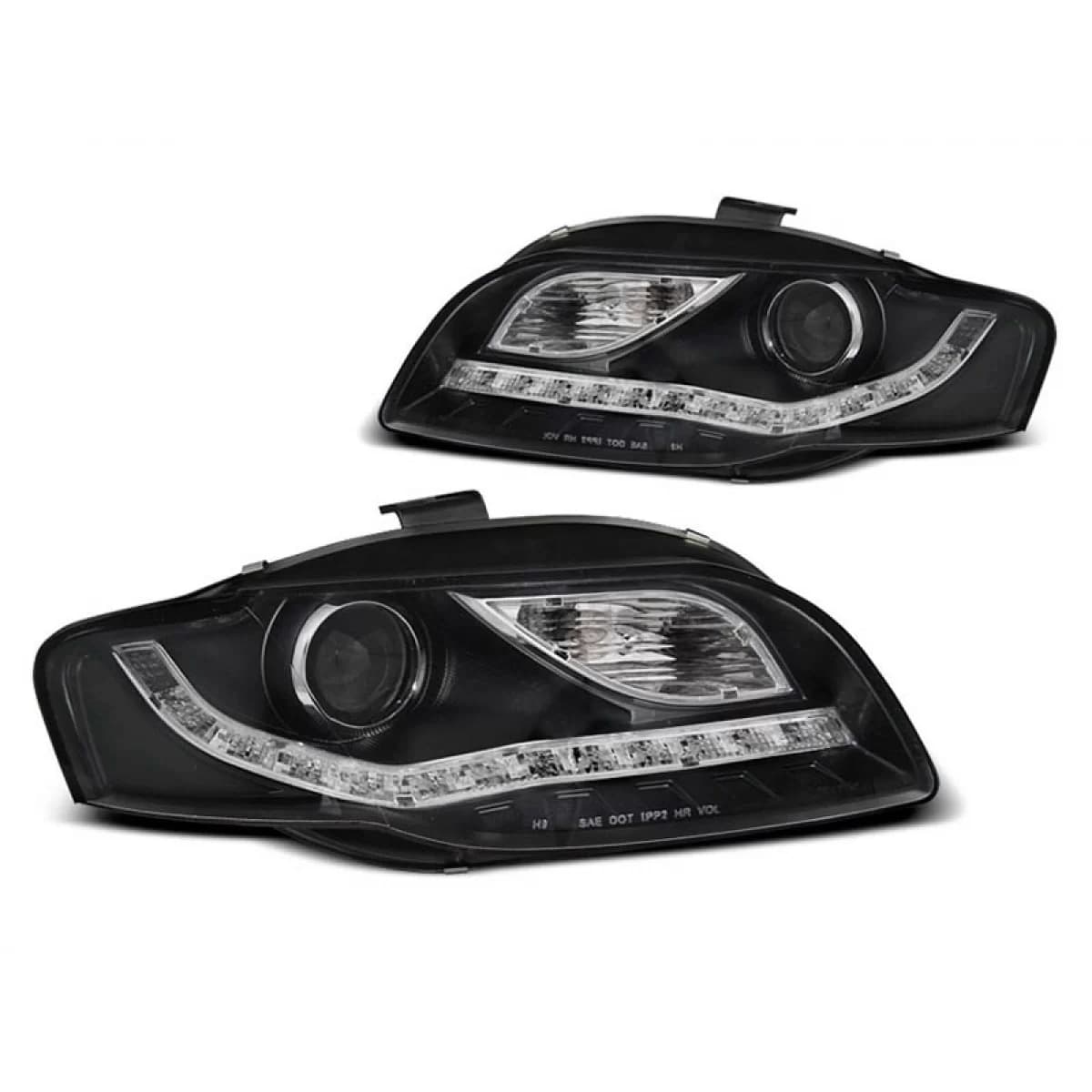 Tuning headlight set suitable for Audi A4 B7 2004-2008 with black base, left and right