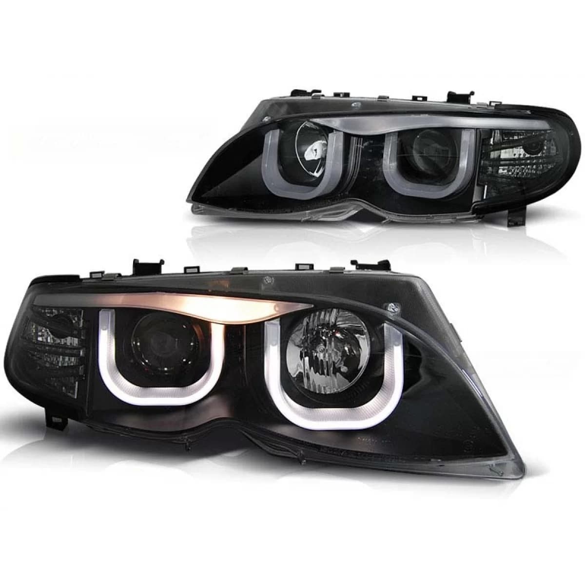 Tuning headlight set with 3D LED angel eyes suitable for BMW 3 E46 09.2001-03.2005 sedan/wagon, left and right
