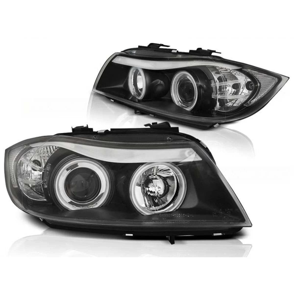 Tuning headlight set with CCFL angel eyes suitable for BMW 3 E90/E91 03.2005-08.2008, left and right