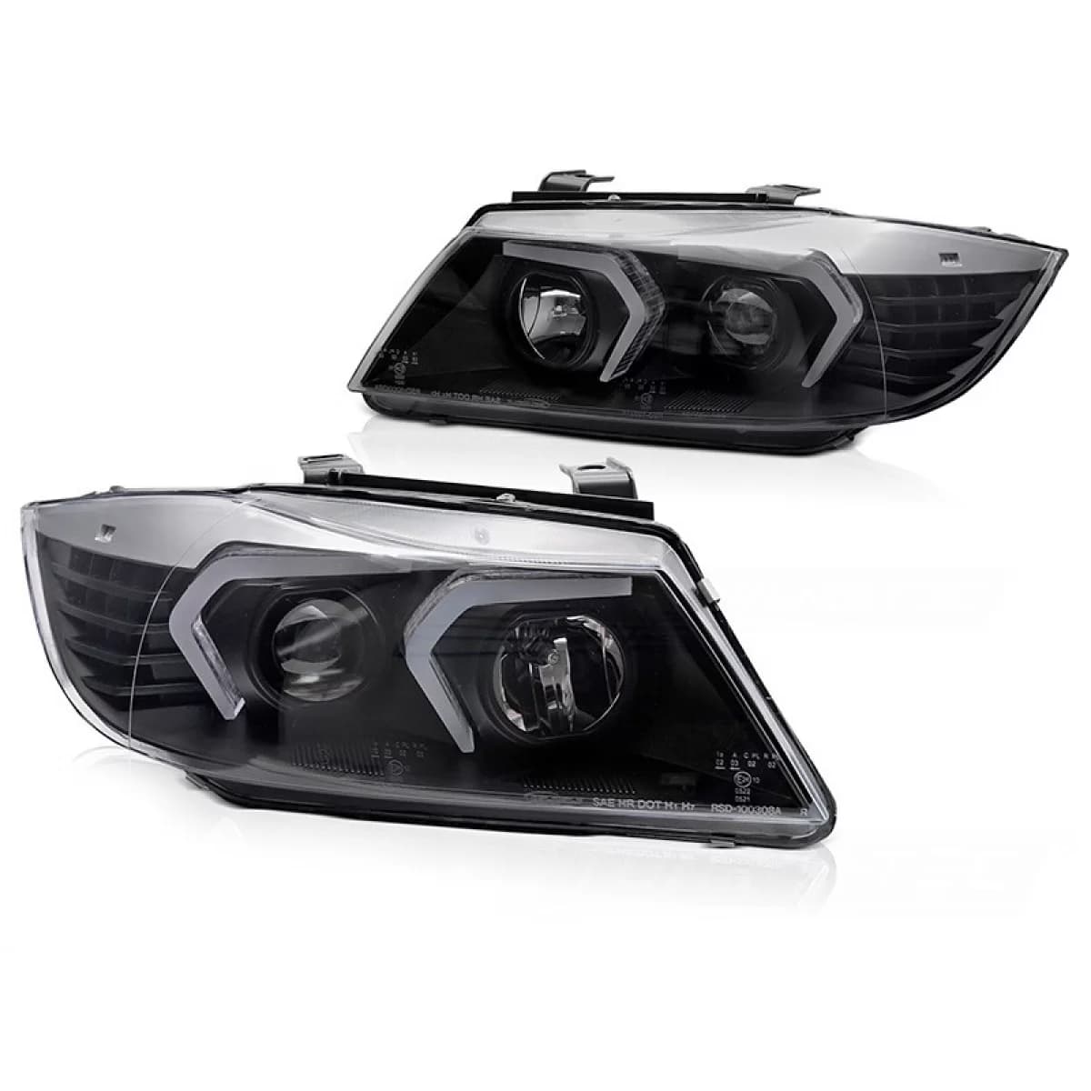LED headlight set suitable for BMW 3 Series E90 sedan, E91 touring 2005-2008 with black base