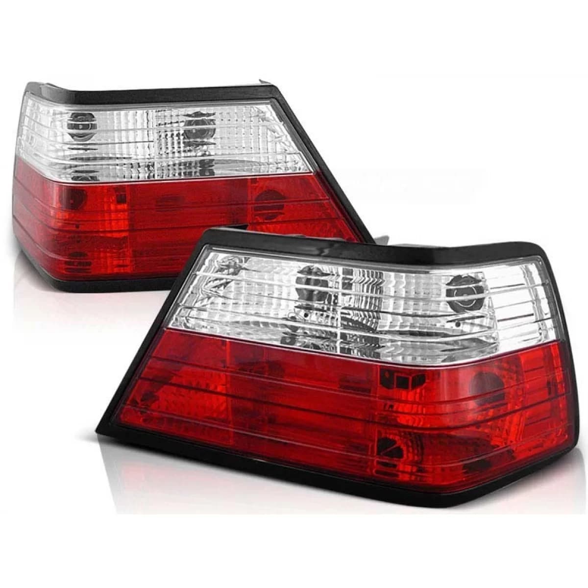 Tuning tail light set suitable for Mercedes W124 E-Class 01.1985-06.1995 sedan, cabrio with red and white base, left and right