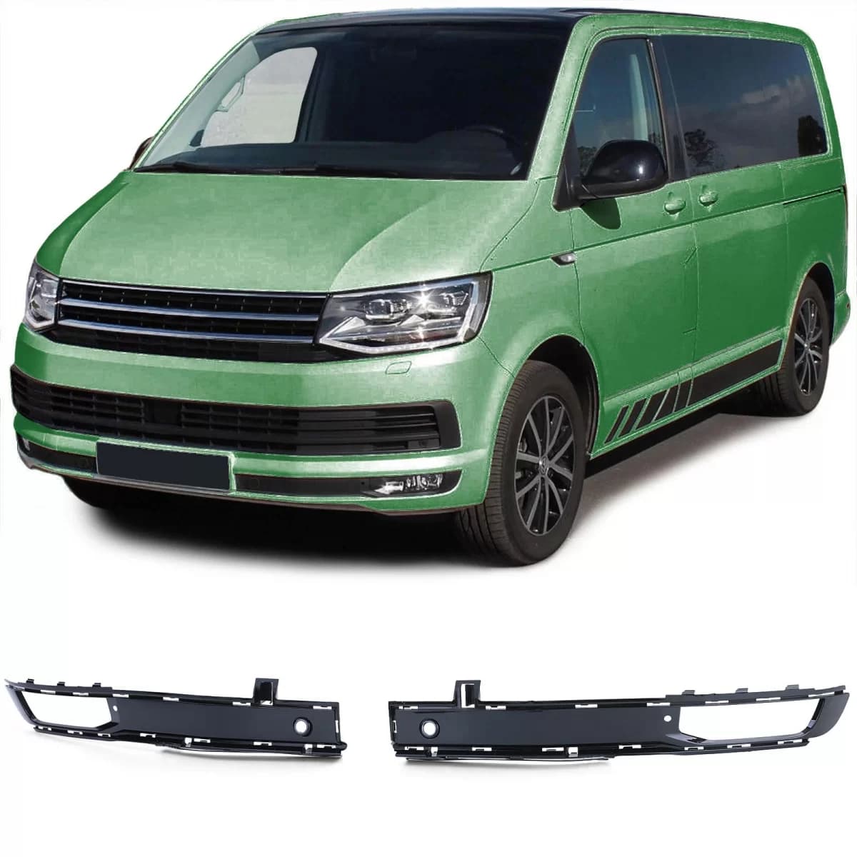 Fog light grille frame bumper black gloss for VW T6 15-19 with PDC