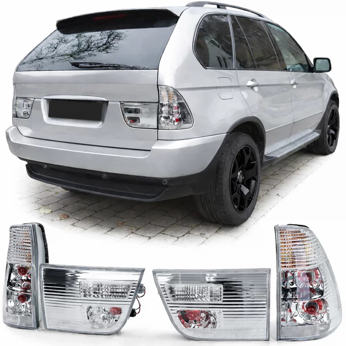 Clear glass tail lights silver chrome suitable for BMW X5 E53 99-03 pre-facelift