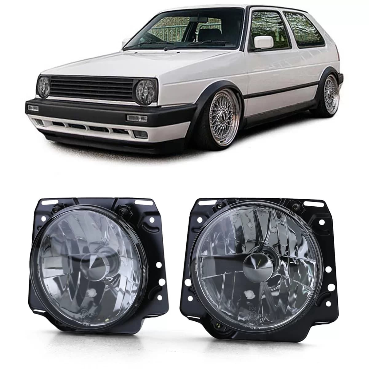 Black clear glass headlights smoke for VW Golf 2 83-91