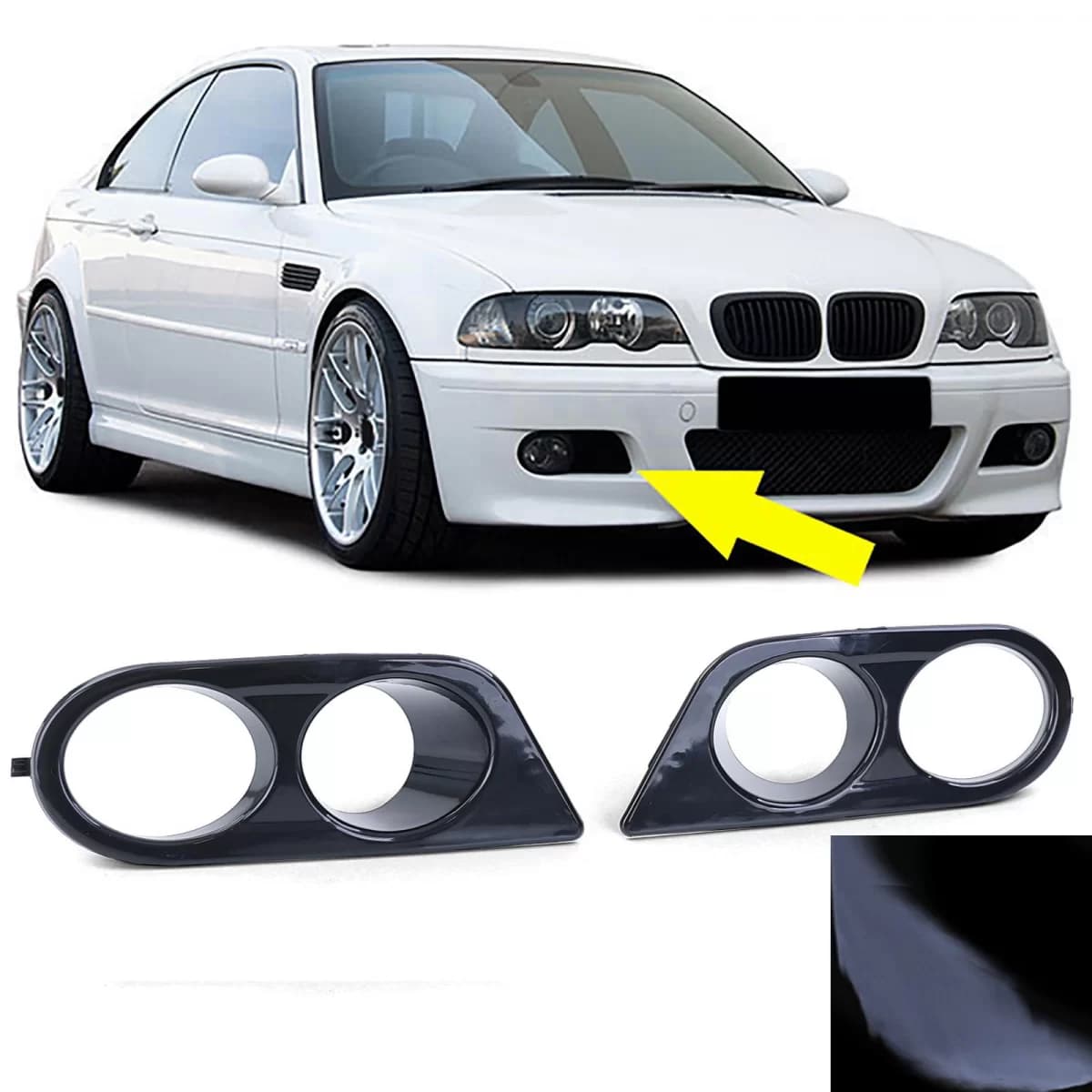Fog light covers bumper black gloss suitable for 3 Series BMW E46