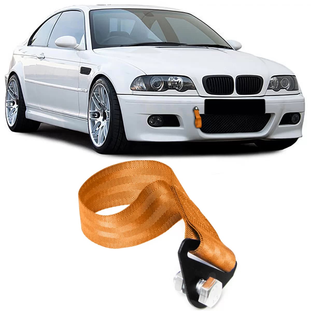 Tow hook tow strap universal 21.5cm orange