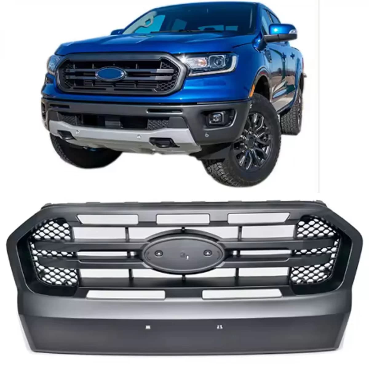 Black grille with double bar fits Ford Ranger T7 16-19 2.2 3.2