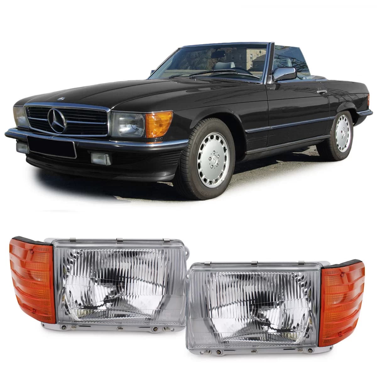 Headlight set without LWR 6-pin right + left for Mercedes SL R107 SLC C107