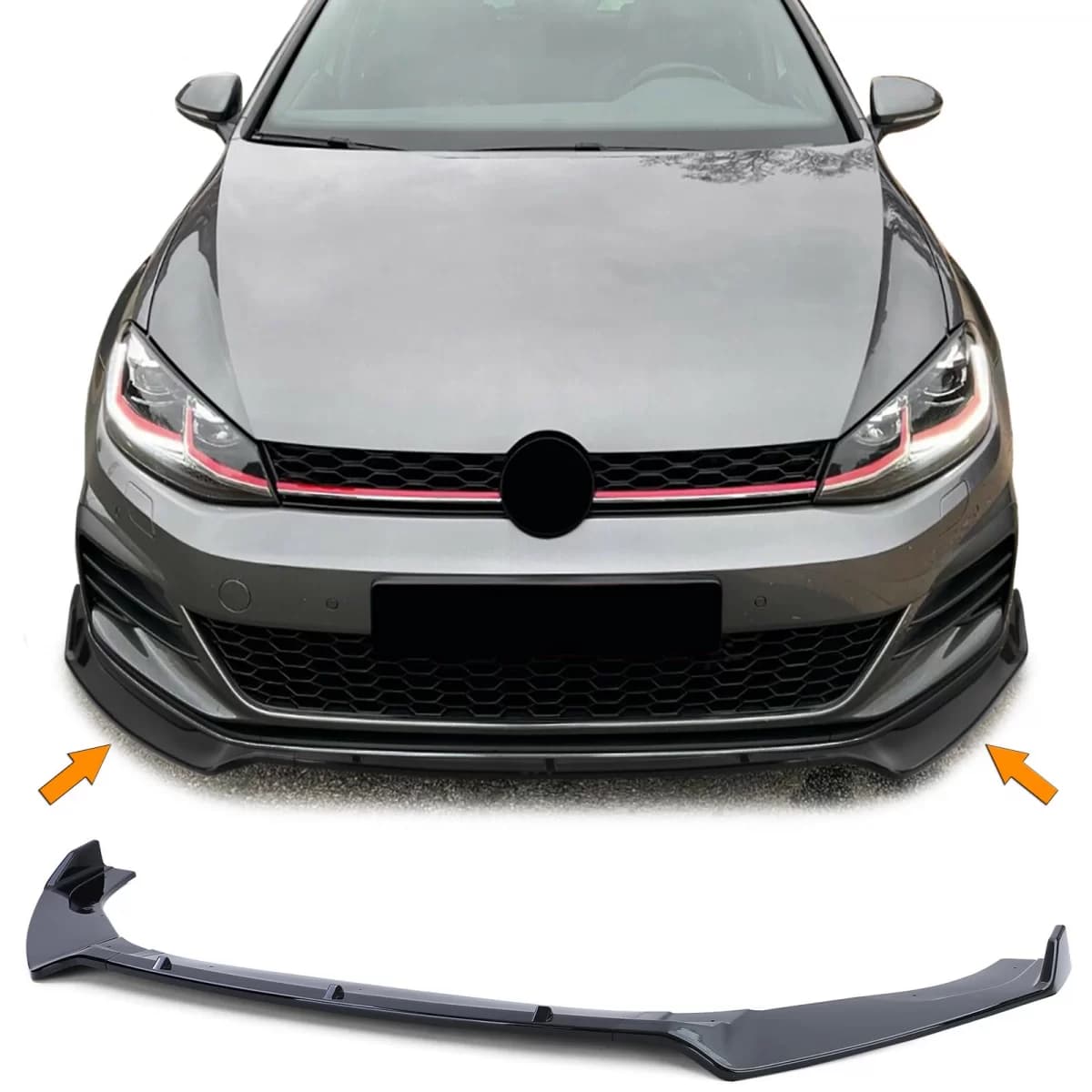 Front spoiler lip black with ABE for VW Golf 7 GTI sedan 12-21