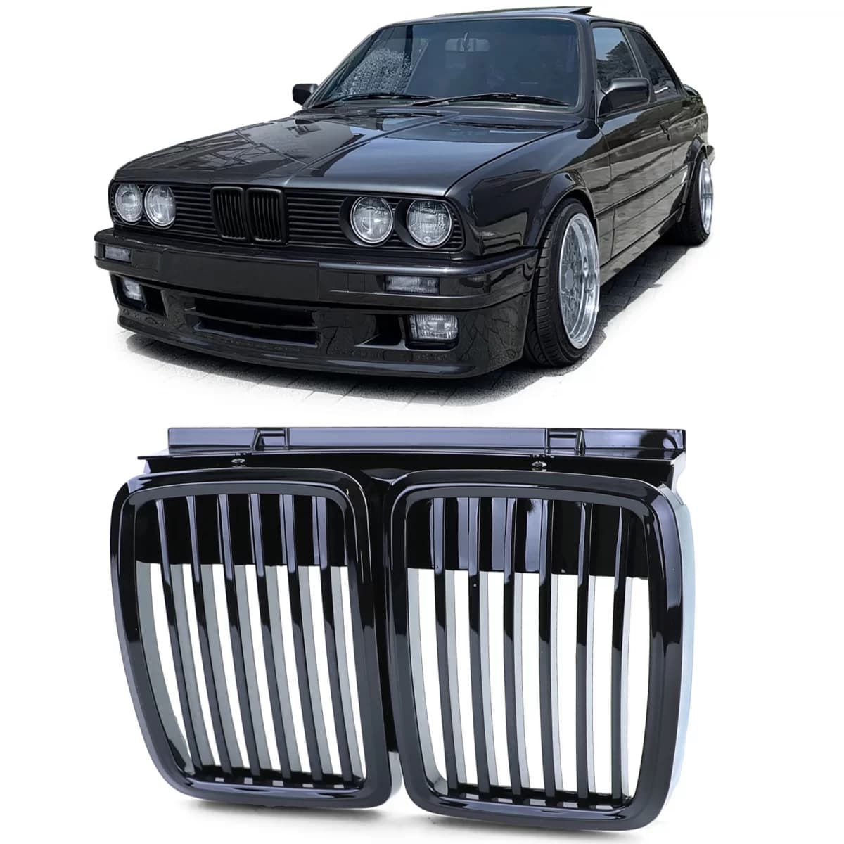 Sport front grille gloss black for 3 Series BMW E30 1982-1994
