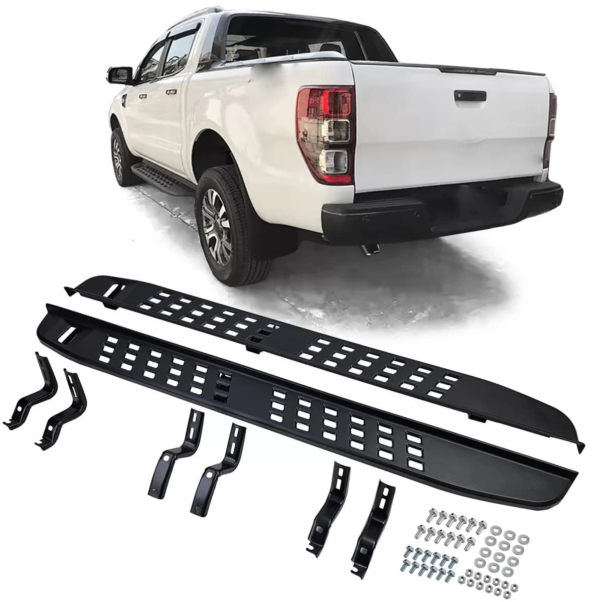 Black side steps suitable for Ford Ranger T6 T7 T8 12-23