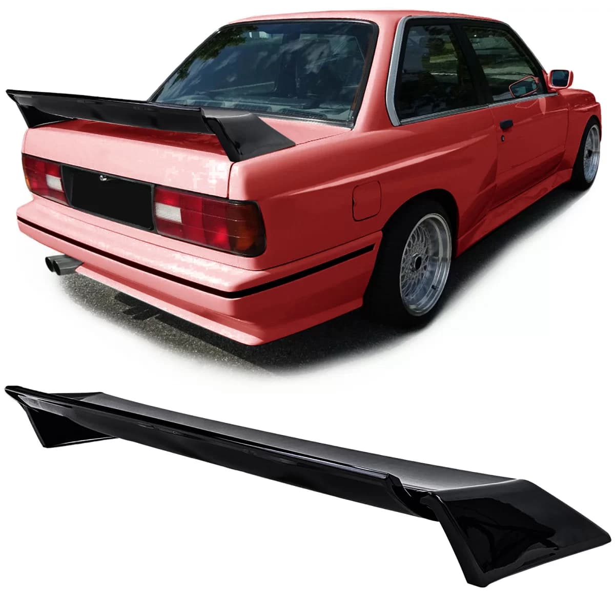 Rear spoiler rear wing Evo look black gloss made of ABS fits 3 Series BMW E30