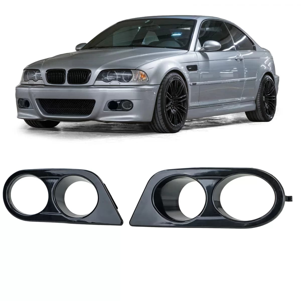 Fog light covers bumper black gloss suitable for 3 Series BMW E46 98-07