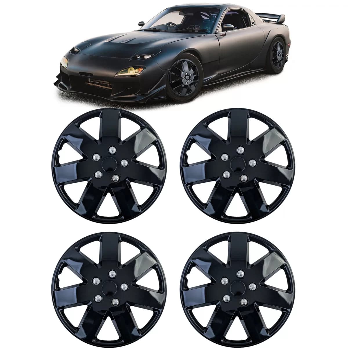 Tenzo-R XIII hubcaps 16 inch black gloss set of 4 wheel covers for steel rims