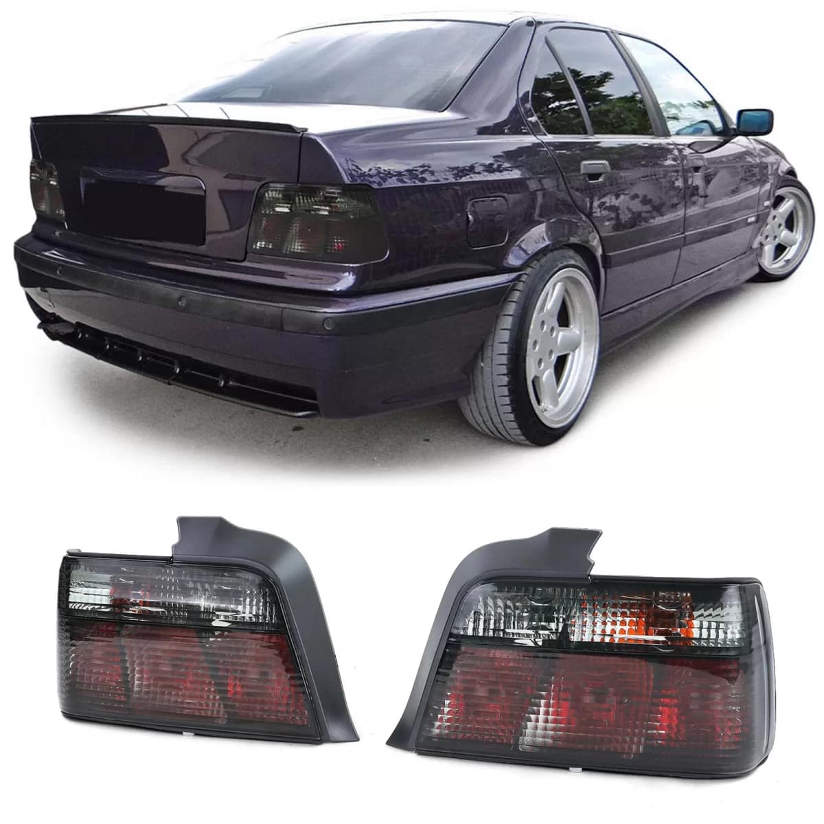 Clear Glass Tail Lights Black Smoke Set for 3 Series BMW E36 Sedan 1990-1999