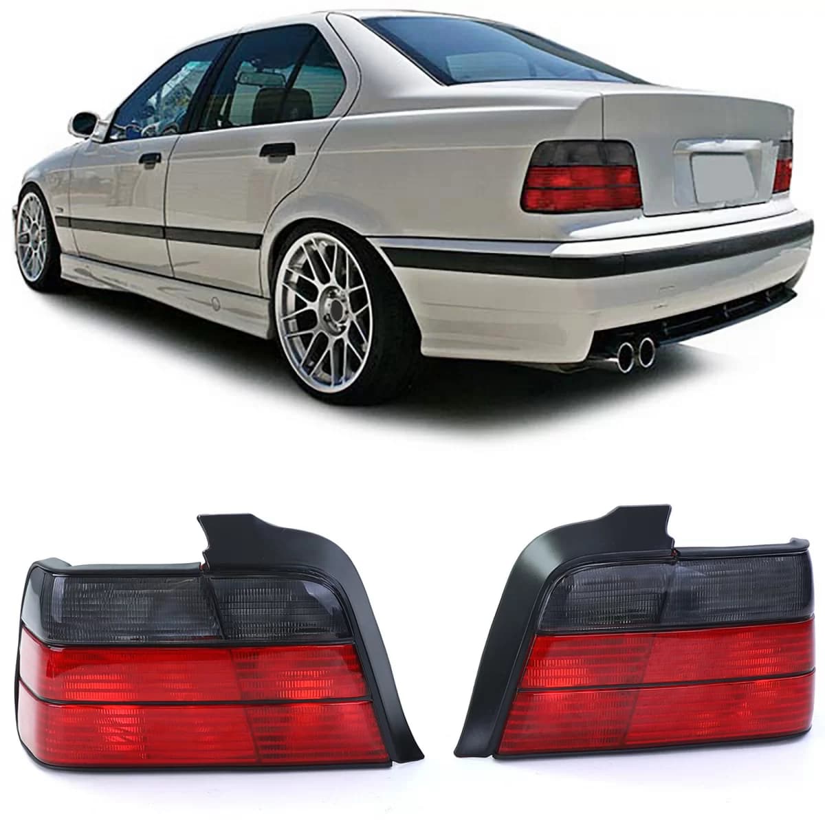 Tail lights Red Black Smoke Set suitable for 3 Series BMW E36 Sedan 90-99