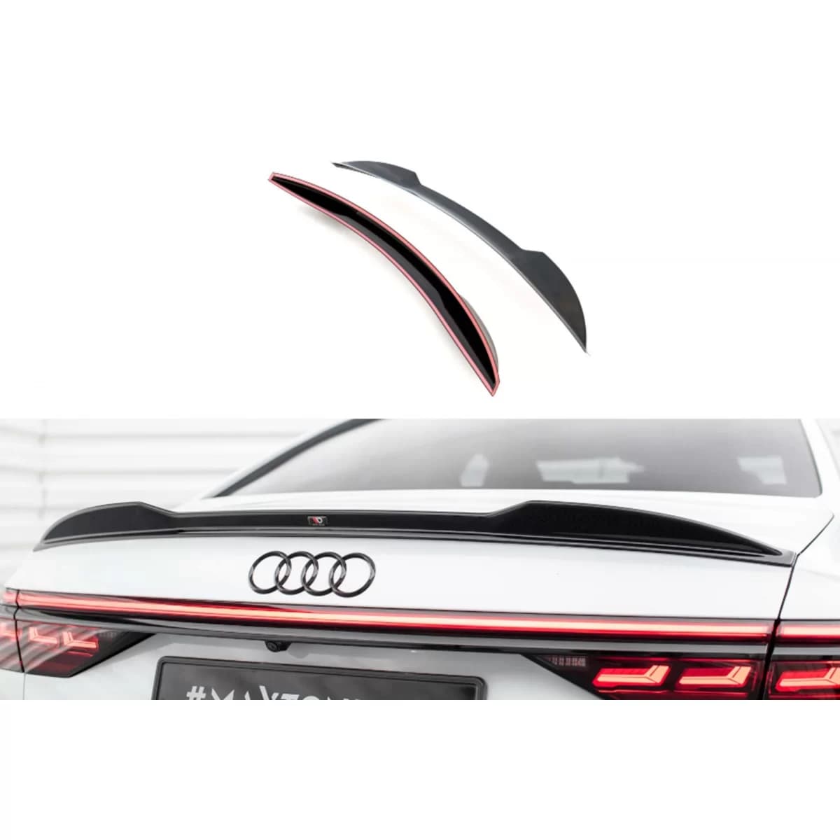 3D spoiler Maxton Design suitable for trunk of Audi A8, A8 S-Line, S8 D5 2017-2021, black lacquer