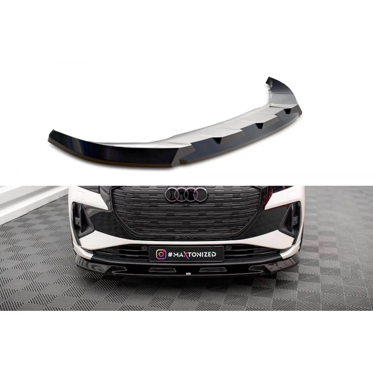 Maxton Design version 1 spoiler suitable for front bumper of Audi Q4 E-tron Sportback MK1 after 2021, black lacquer