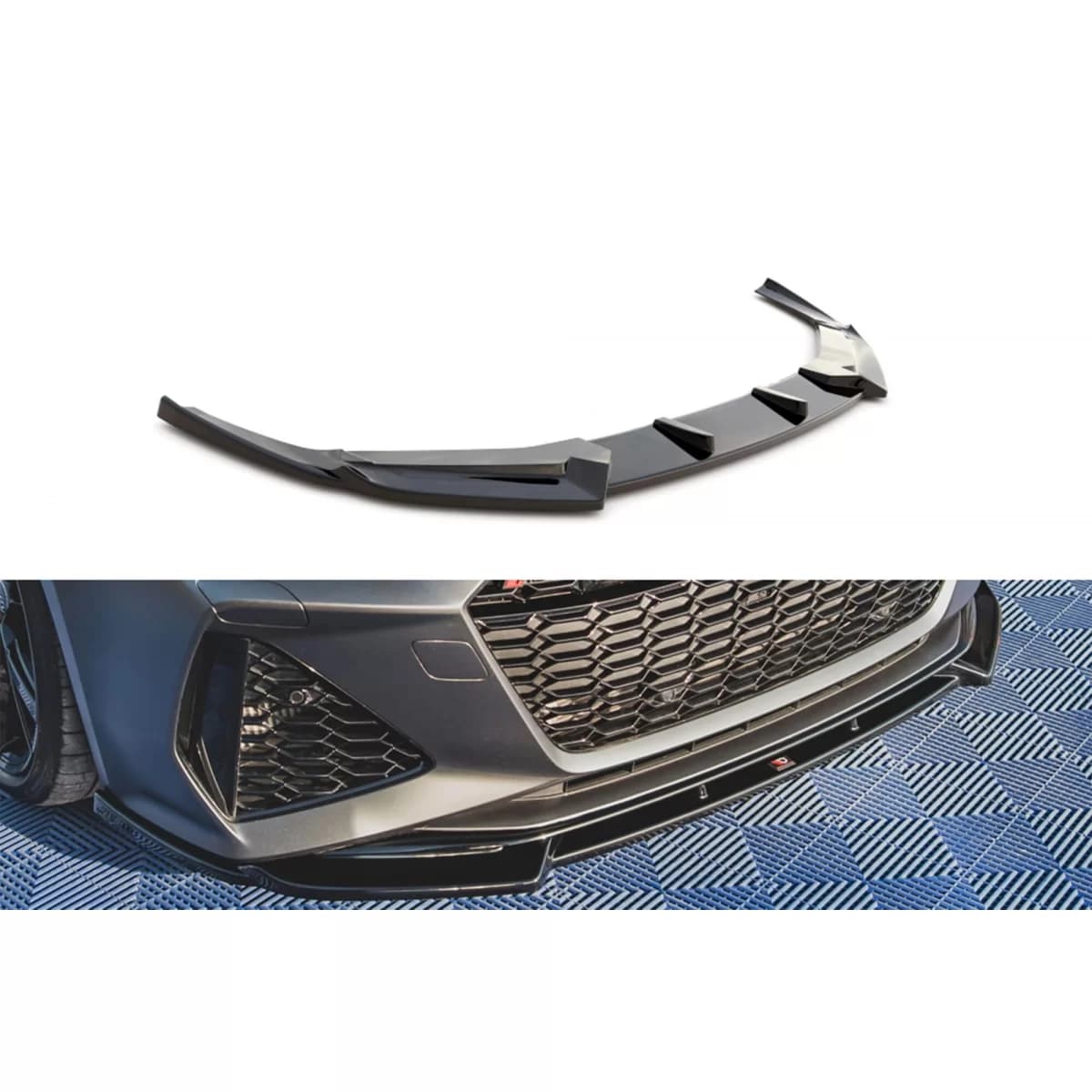 Maxton Design version 1 spoiler suitable for front RS6, RS7 bumper of Audi RS6, RS7 C8 2019-2023, black lacquer