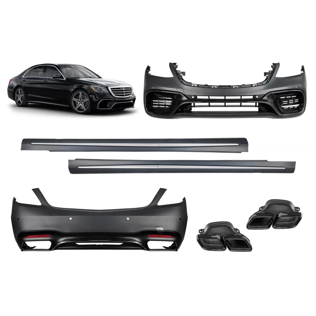 Tuning package 63 type suitable for Mercedes S class W222 2017-2020 with black exhaust tips, long wheelbase