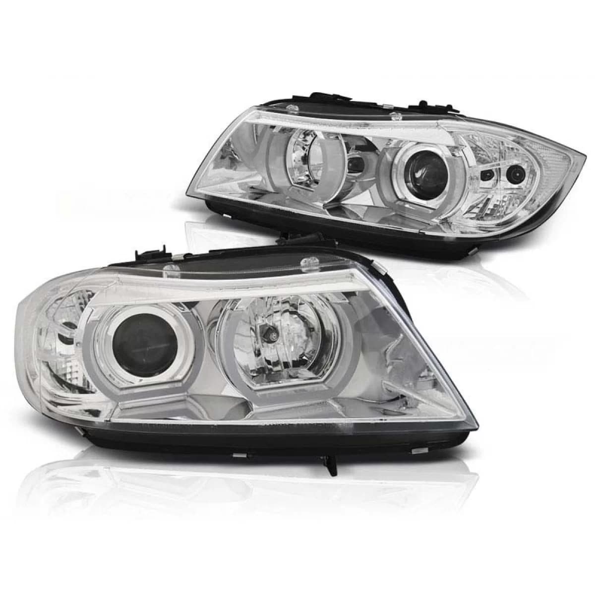 Tuning xenon headlights suitable for BMW 3 Series E90/E91 03.2005-08.2008 with chrome base