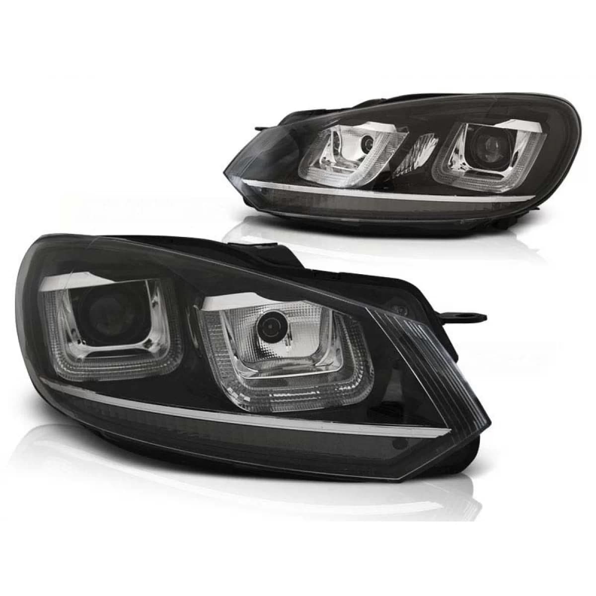 Tuning headlight set suitable for VW Golf VI 2008-2012 with black base, left and right