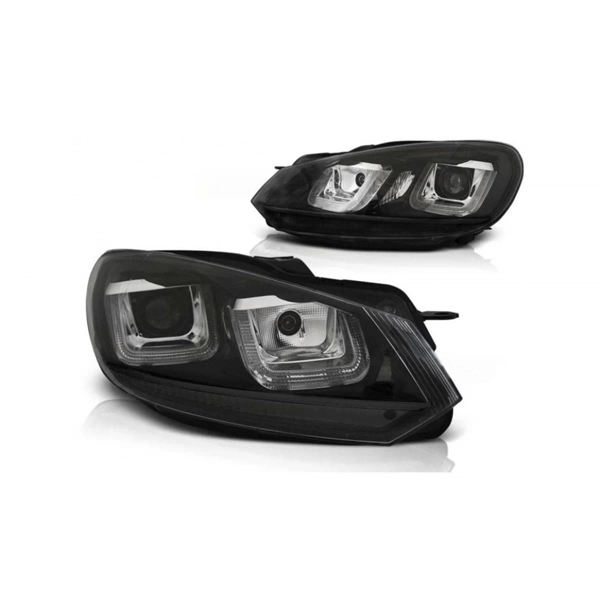 Tuning headlight set suitable for VW Golf VI 2008-2012 with black base, left and right