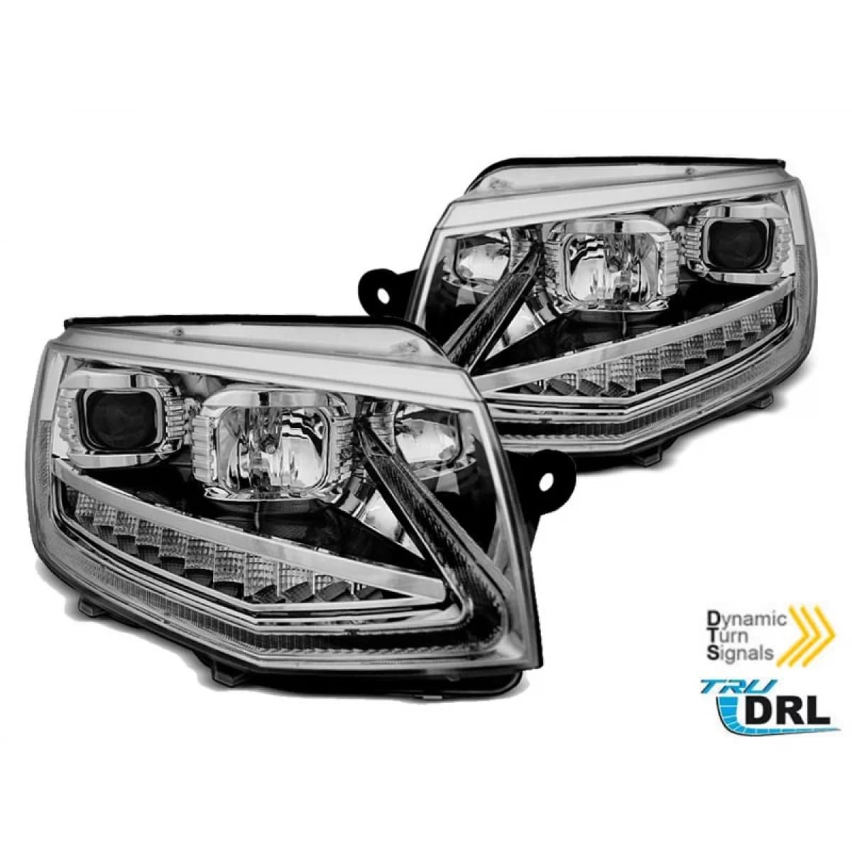 Tuning headlight set suitable for VW T6 after 2015 with chrome base, left and right