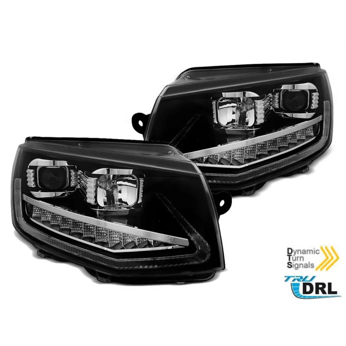 Tuning headlight set suitable for VW T6 after 2015 with black base, left and right