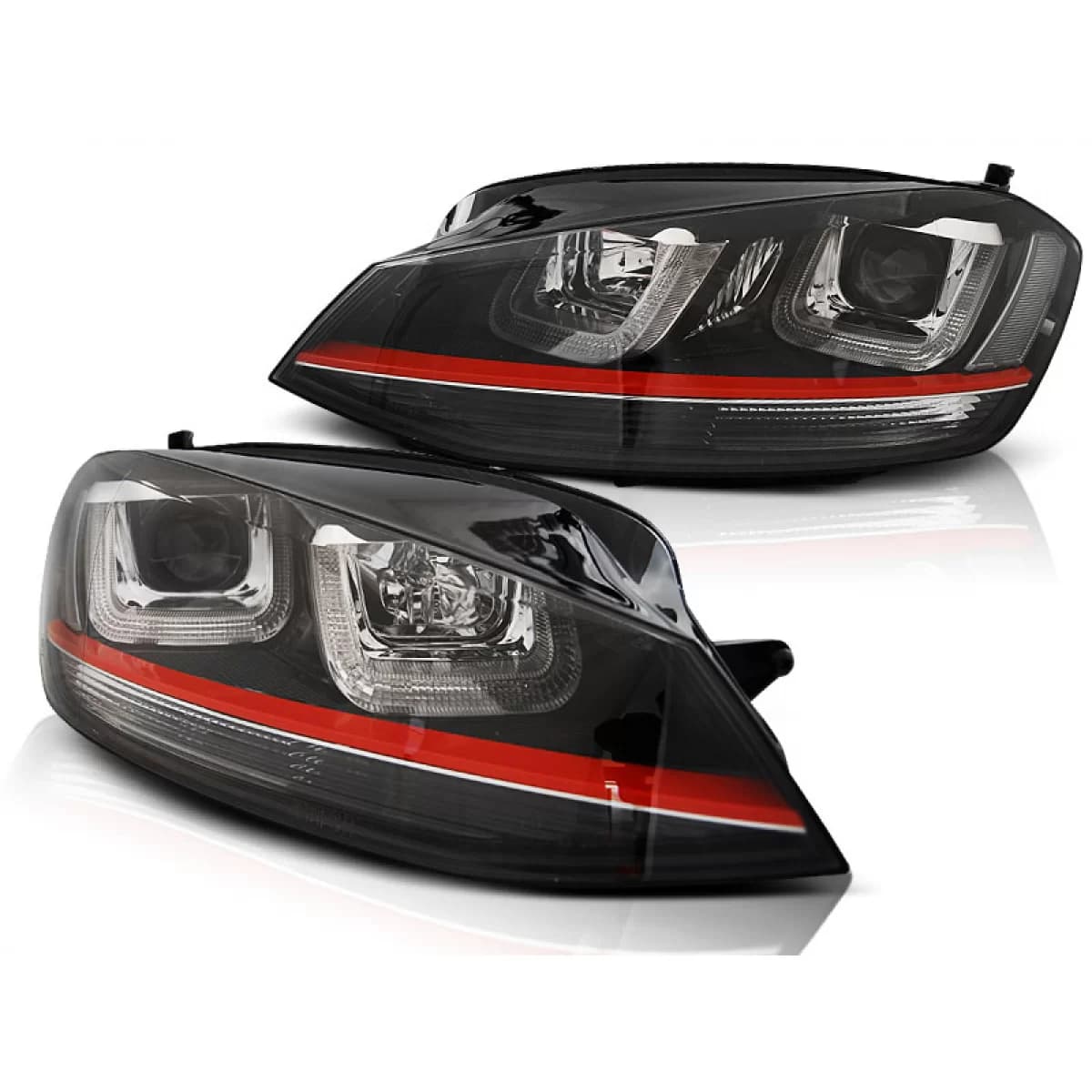 HEADLIGHTS U-LED LIGHT BLACK WITH RED LINE SPORT fits VW GOLF 7 12-17