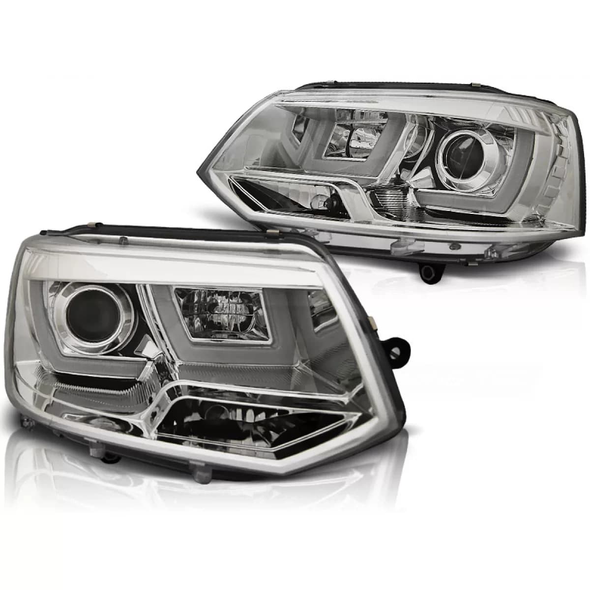 HEADLIGHTS U-LED LIGHT CHROME fits VW T5 2010-2015