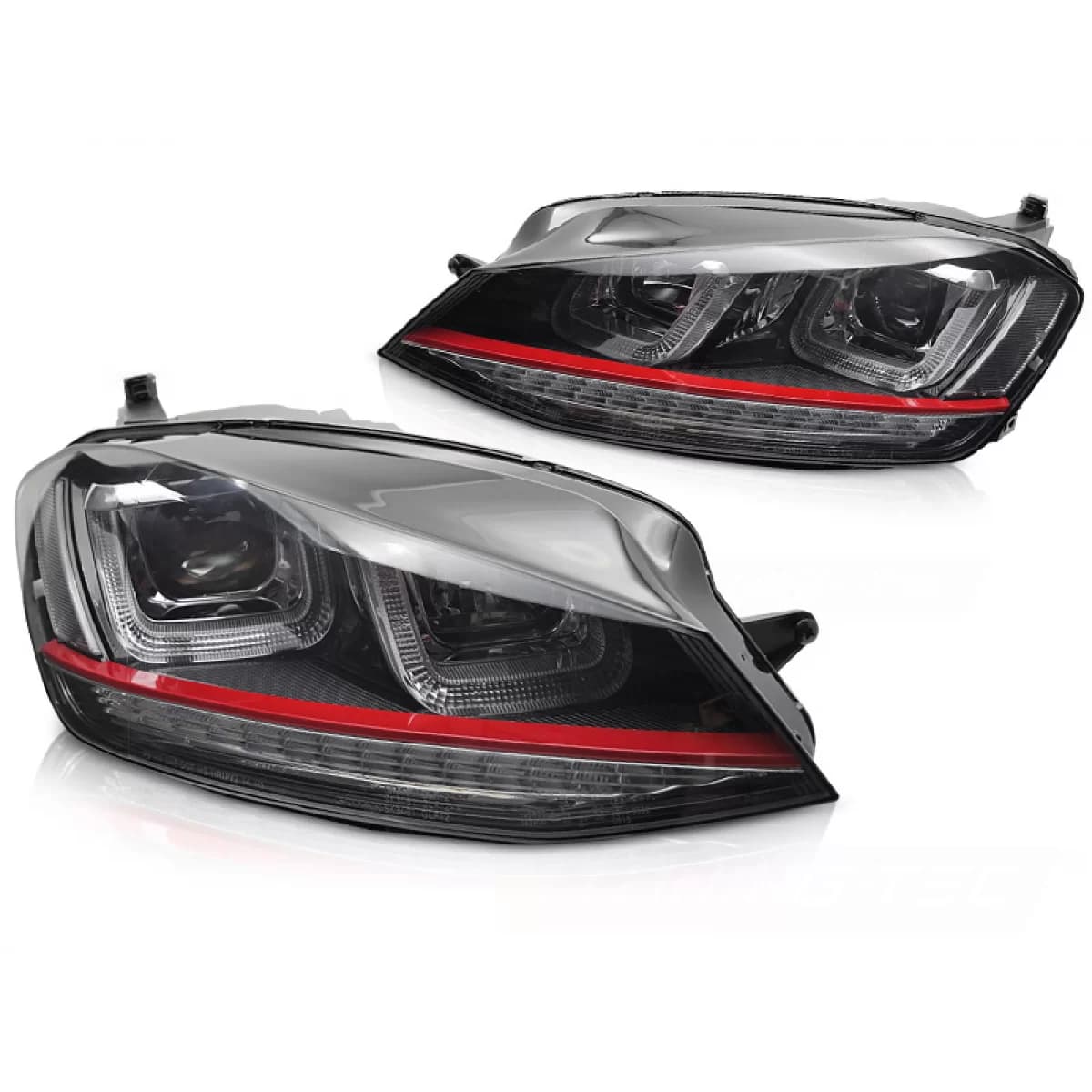 HEADLIGHTS LIGHT SEQ BLACK WITH RED LINE fits VW GOLF 7 13-17