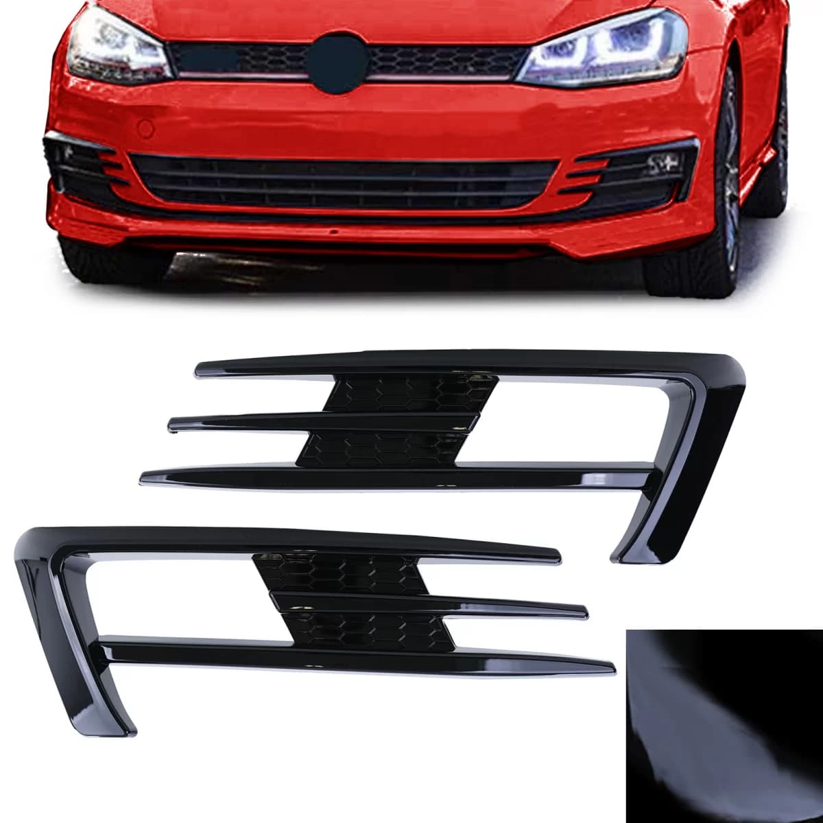 Fog light frame grille GTI look black gloss for VW Golf 7 12-16