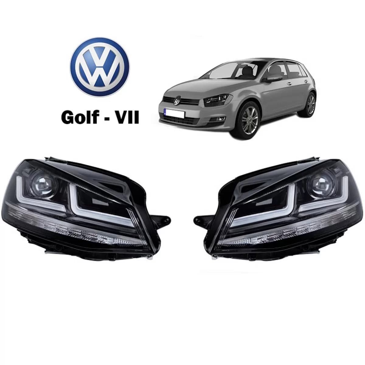 Headlights Set suitable for VW Golf VII (7) 12-17 DRL Full Led Halogen Version Black/Chrome LEDHL103-CM Osram Ledriving