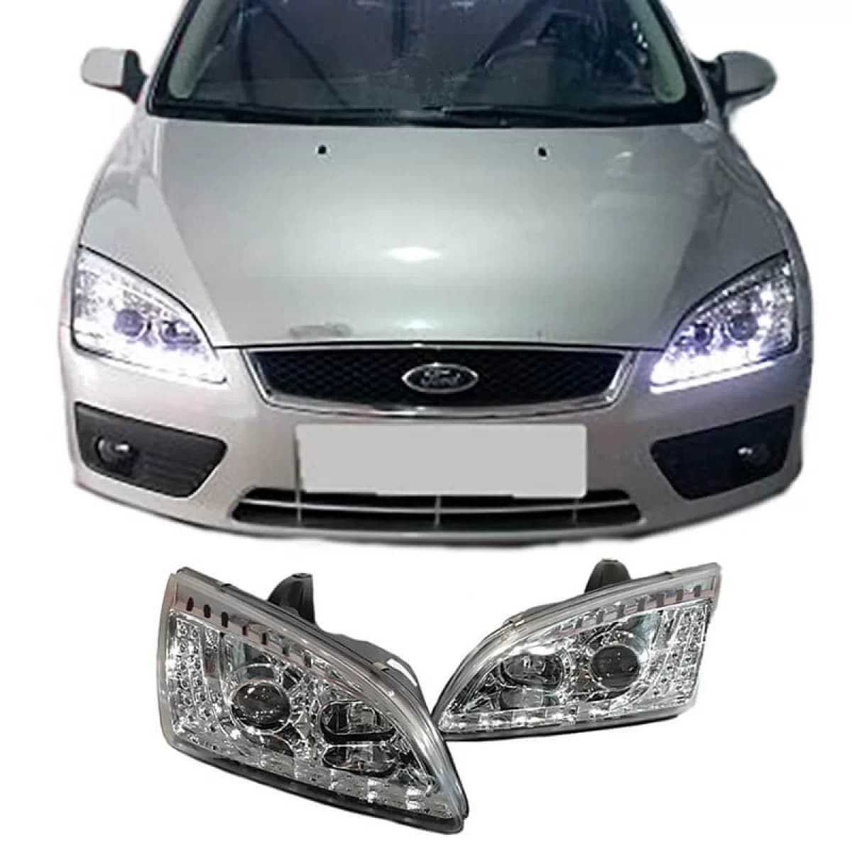 Headlights Set suitable for Ford Focus 04-08 DRL & Led Signal Chrome H1/H1 JunYan