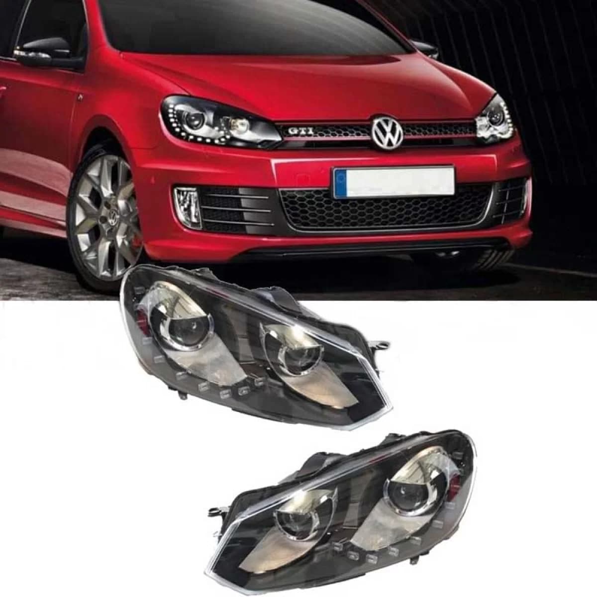 Headlights Set suitable for VW Golf VI (6) 08-12 DRL GTI /R20 Look Black H7/H7 With Motor Carner