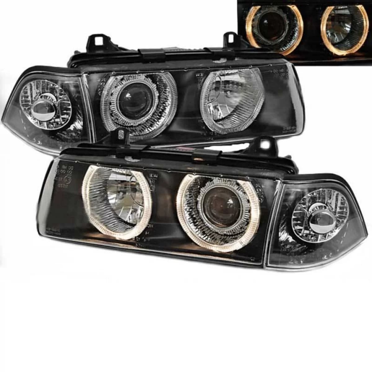 Headlights Set Suitable for BMW 3 E36 90-99 Sedan / Compact / Touring Angel Eyes Black H7/H7 Depo