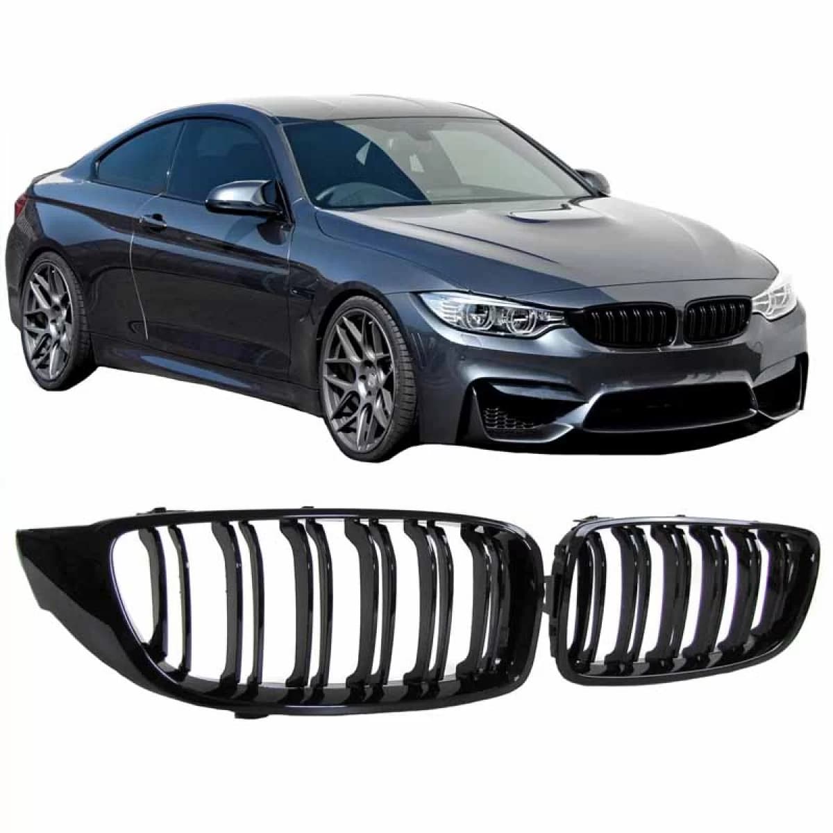 Front Grilles suitable for BMW 4 F32 / F33 / F36 13-16 M4 Look with Double Grille Glossy Black 2pcs