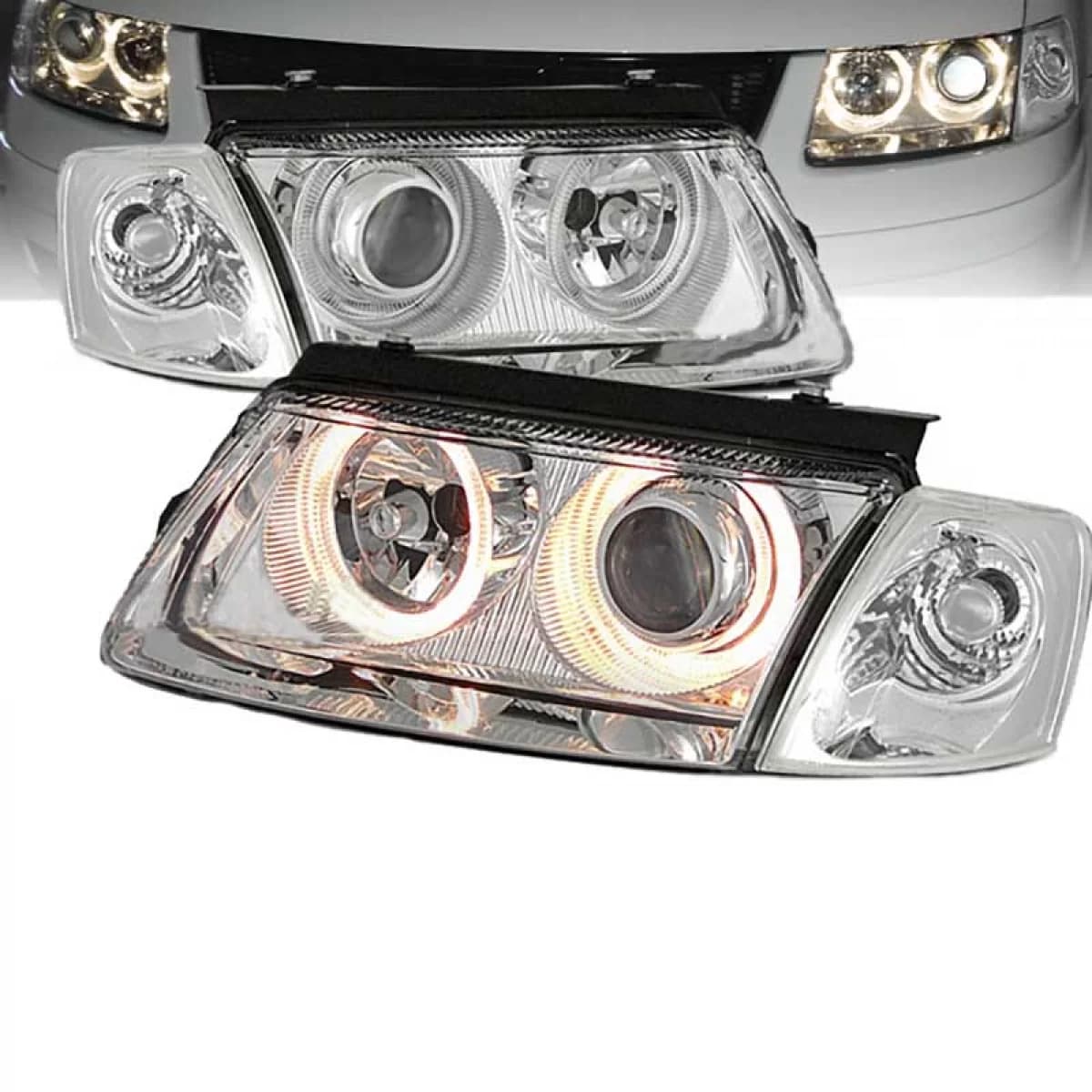 Headlights Set suitable for VW Passat 3B 96-00 Angel Eyes Chrome H7/H7 Depo