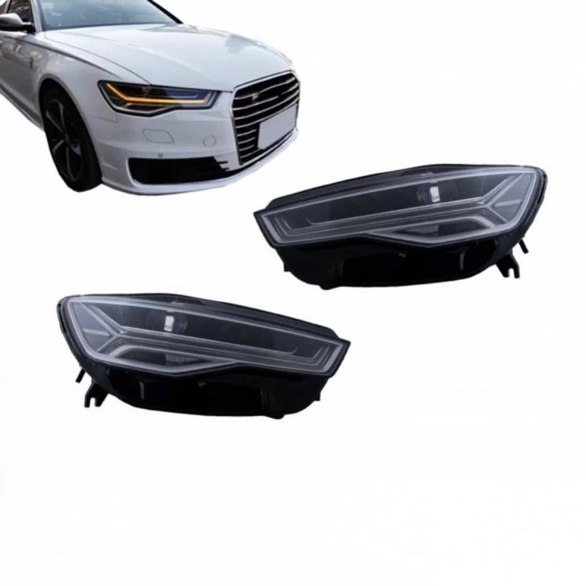 Headlights Set Suitable for Audi A6 4G C7 11-18 DRL Full Led Matrix Design & Dynamic Signal Black With Motor Carrier