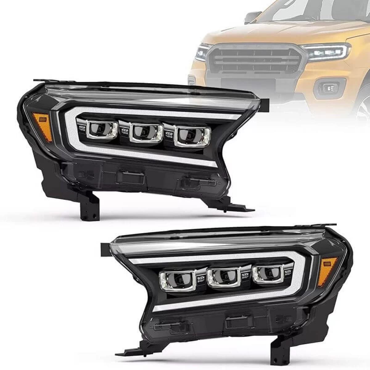 Headlights Set Suitable for Ford Ranger 15-20 DRL Dynamic Start Up Black Full Led With Motor VLand