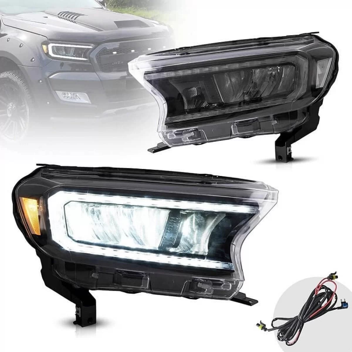 Headlights Set Suitable for Ford Ranger 15-20 DRL Dynamic Black Full Led With Motor VLand