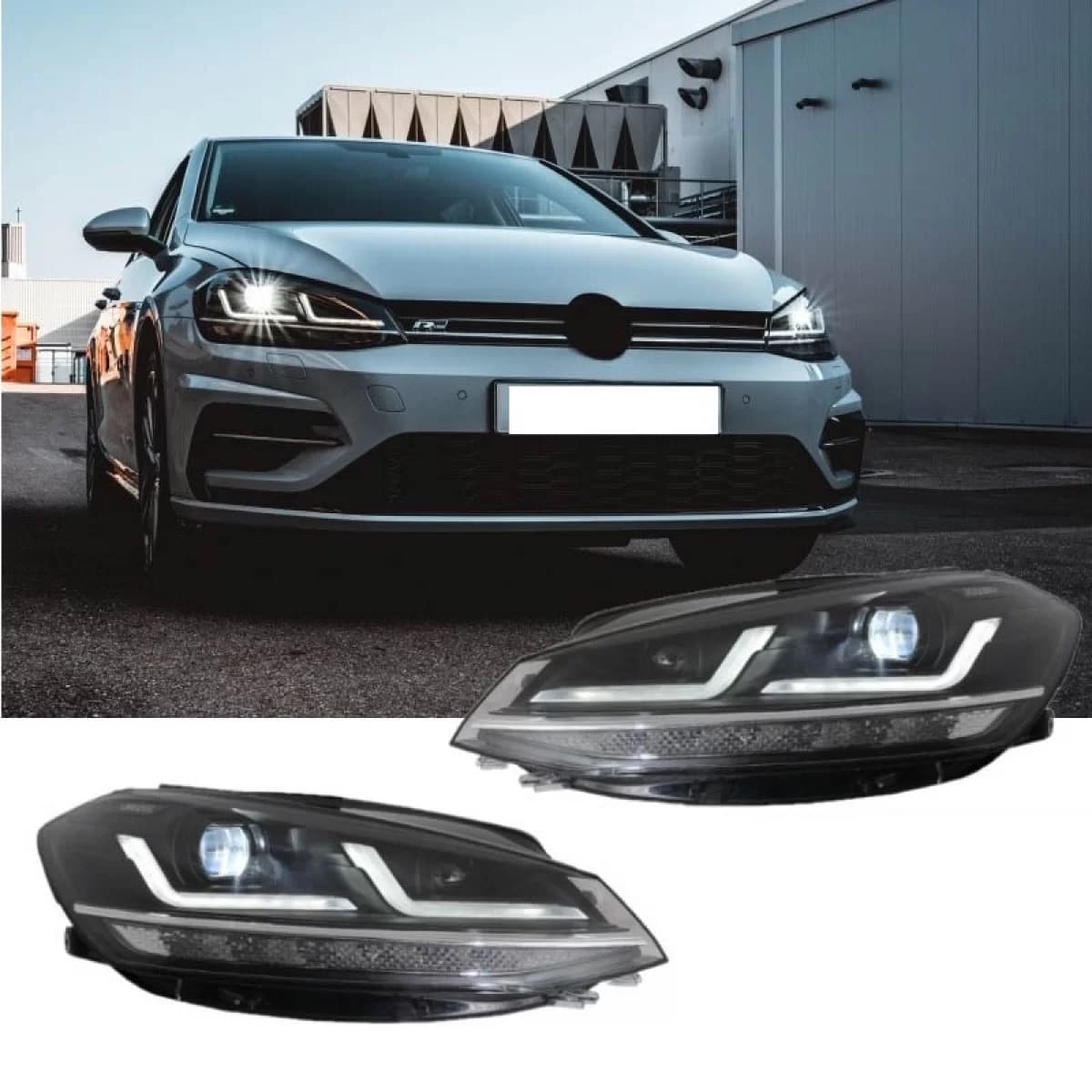 Headlights Set Suitable for VW Golf VII (7.5) 17-19 DRL Full LED Halogen Version Black LEDHL109-BK OsramLedriving