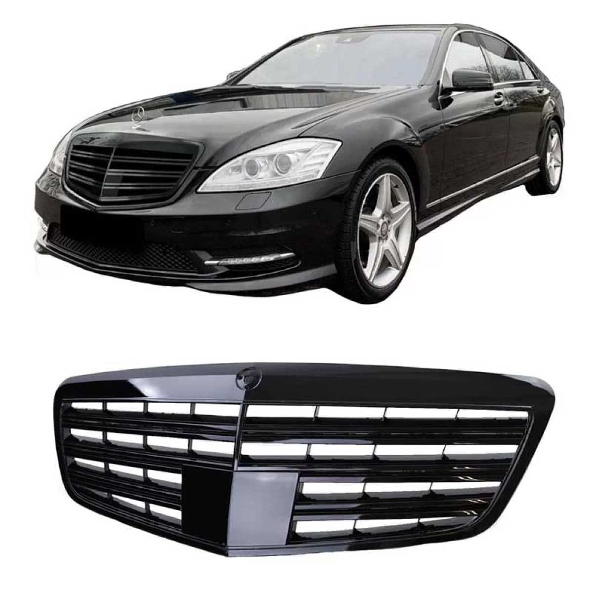 Front Grille suitable for Mercedes-Benz S-Class W221 09-13 S63 S65 A Design Look Glossy Black 1pc