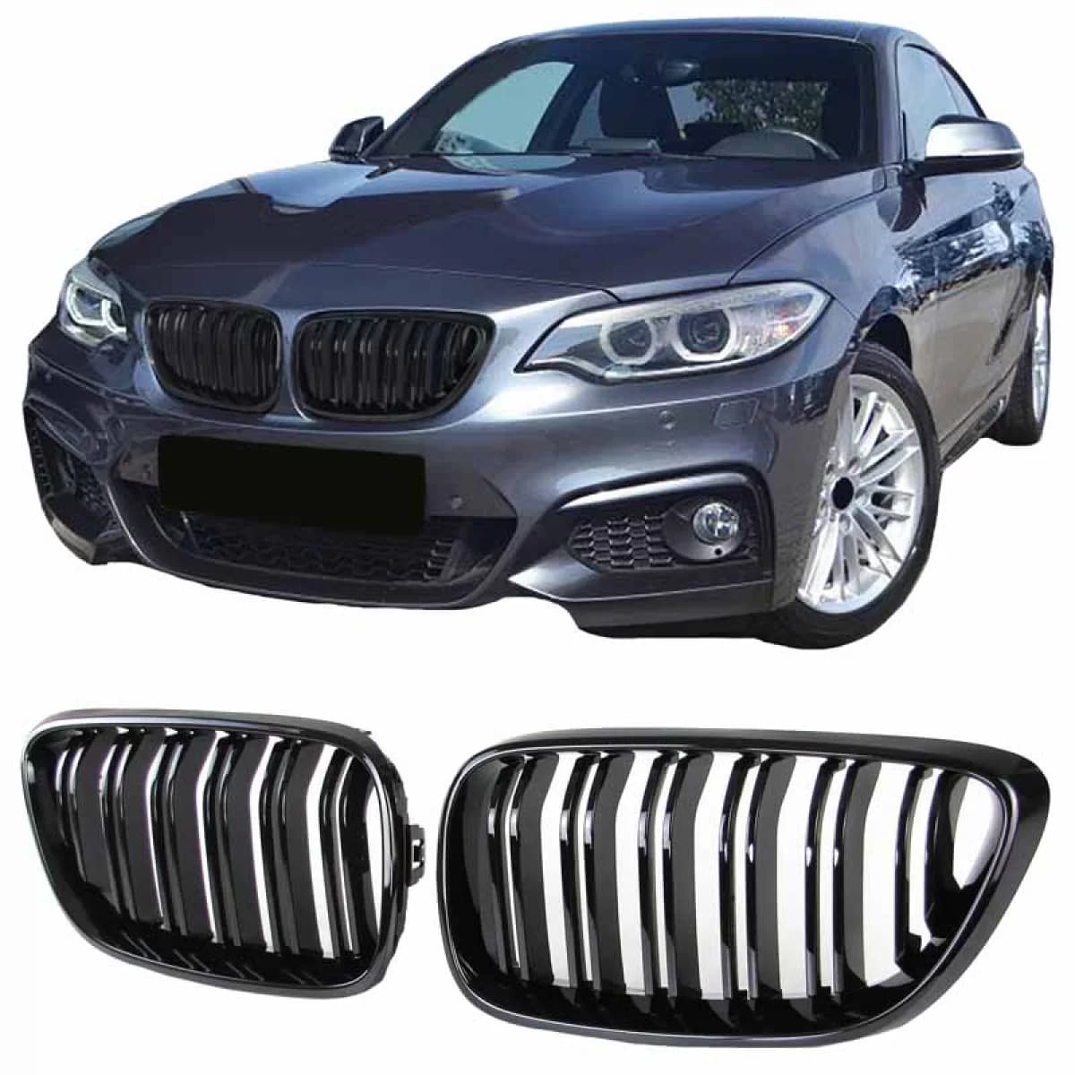 Front Grilles suitable for BMW 2 F22 / F23 14-16 M4 Look with Double Grille Glossy Black with 2pcs