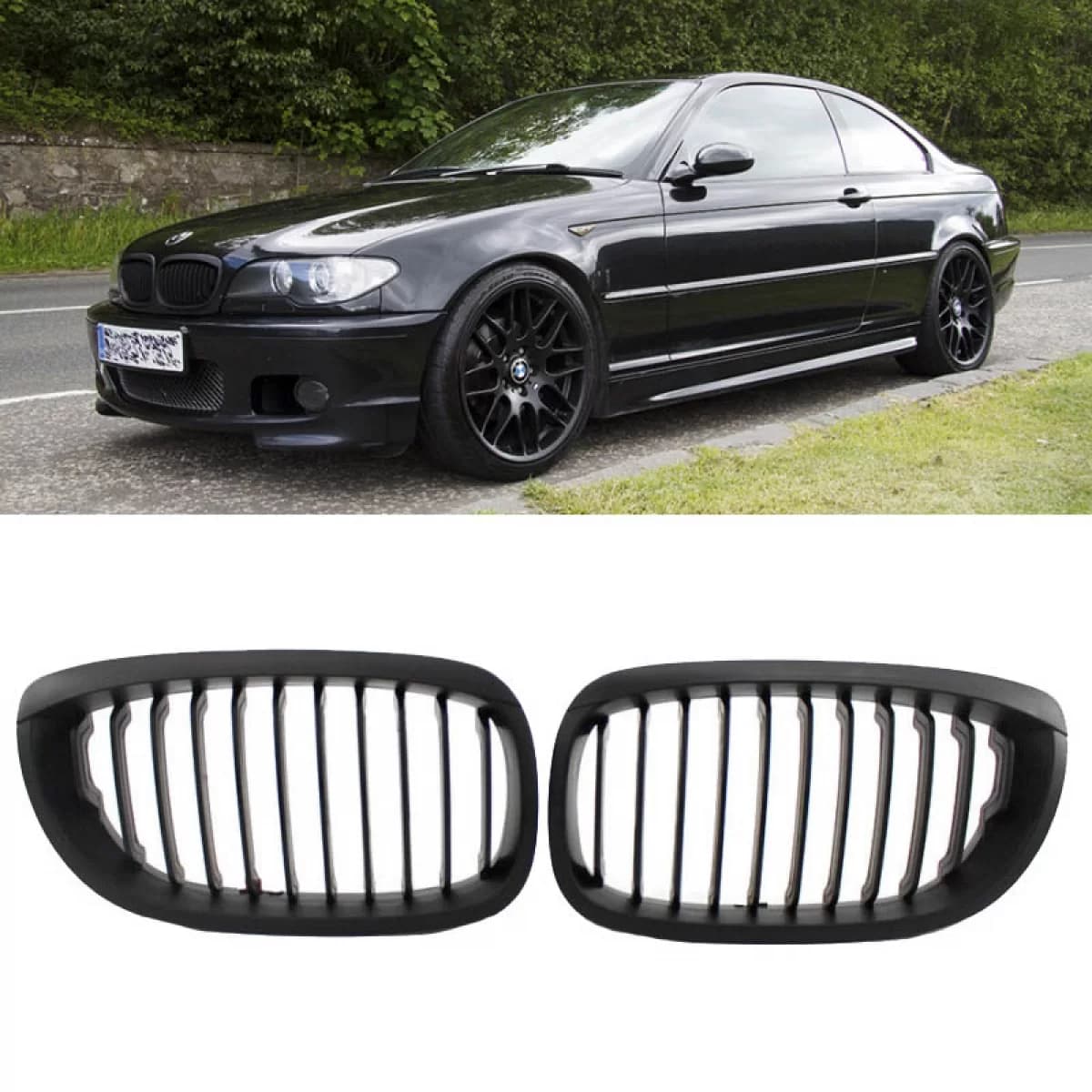 Front Grilles suitable for BMW 3 E46 03-06 Coupe/Cabrio Matte Black 2 Pcs