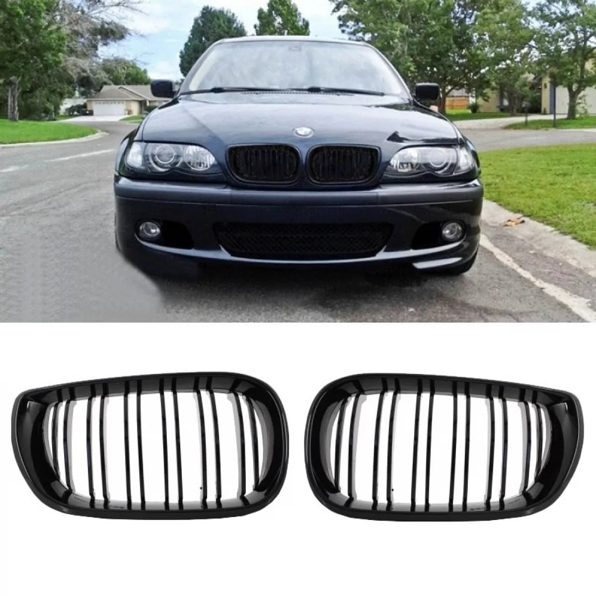 Front Grilles suitable for BMW 3 E46 02-05 Sedan/Touring M4 Look With Double Grille Glossy Black 2 Pcs