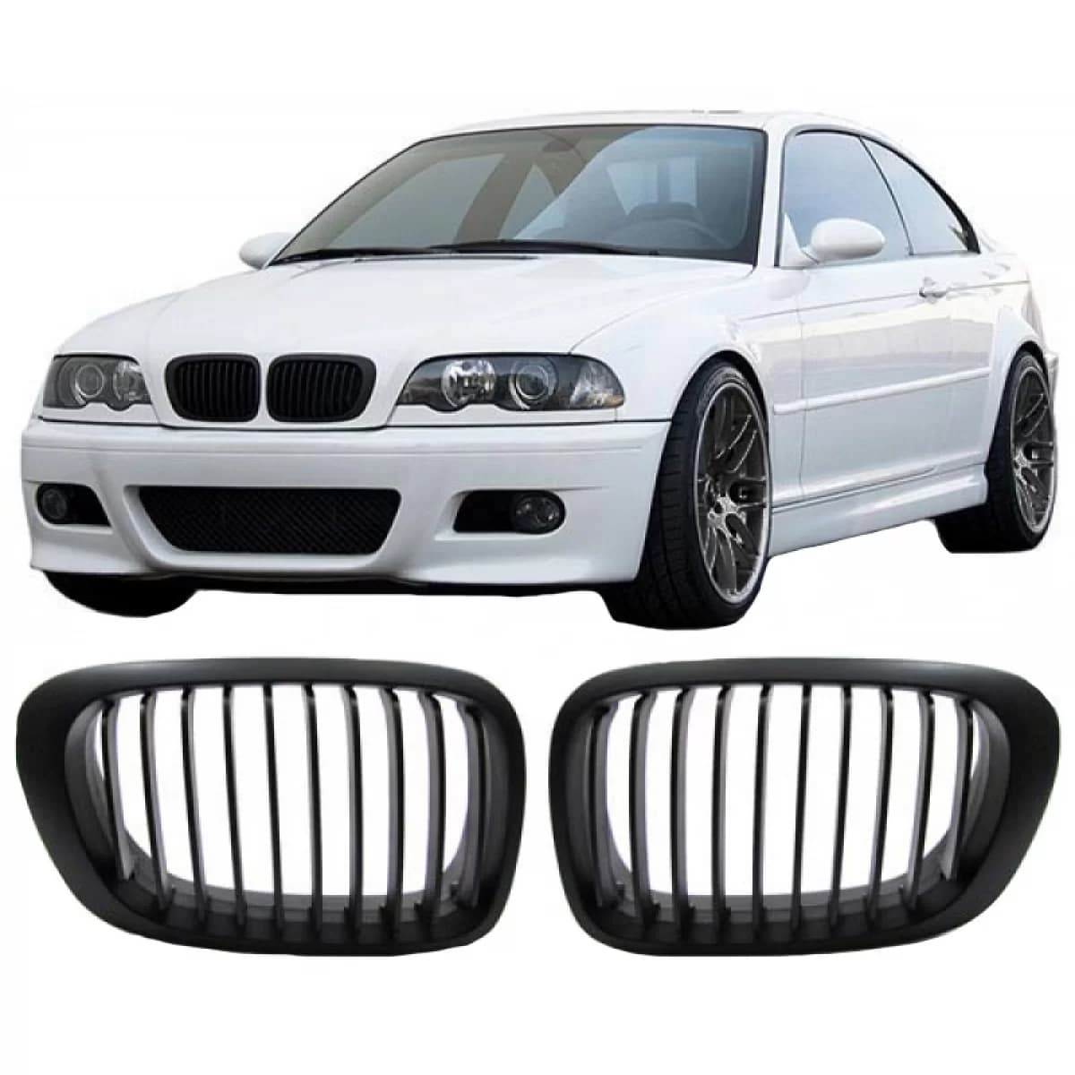 Front Grilles suitable for BMW 3 E46 99-03 Coupe/Cabrio Matte Black with 10 Lines 2 pcs