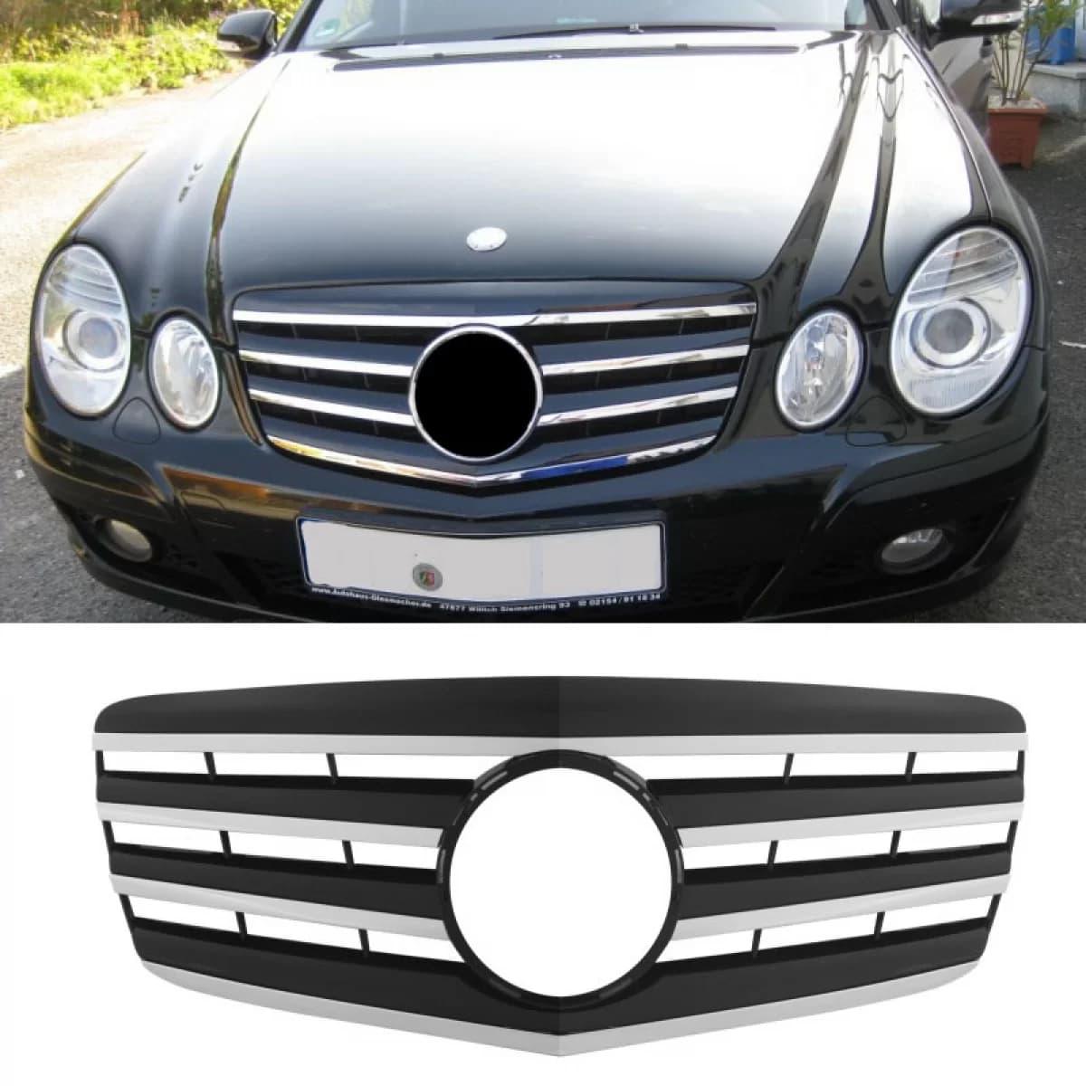 Front Grille suitable for Mercedes-Benz E-Class W211 06-09 A Design Look With 4 Fence Black/Chrome 1 Pc