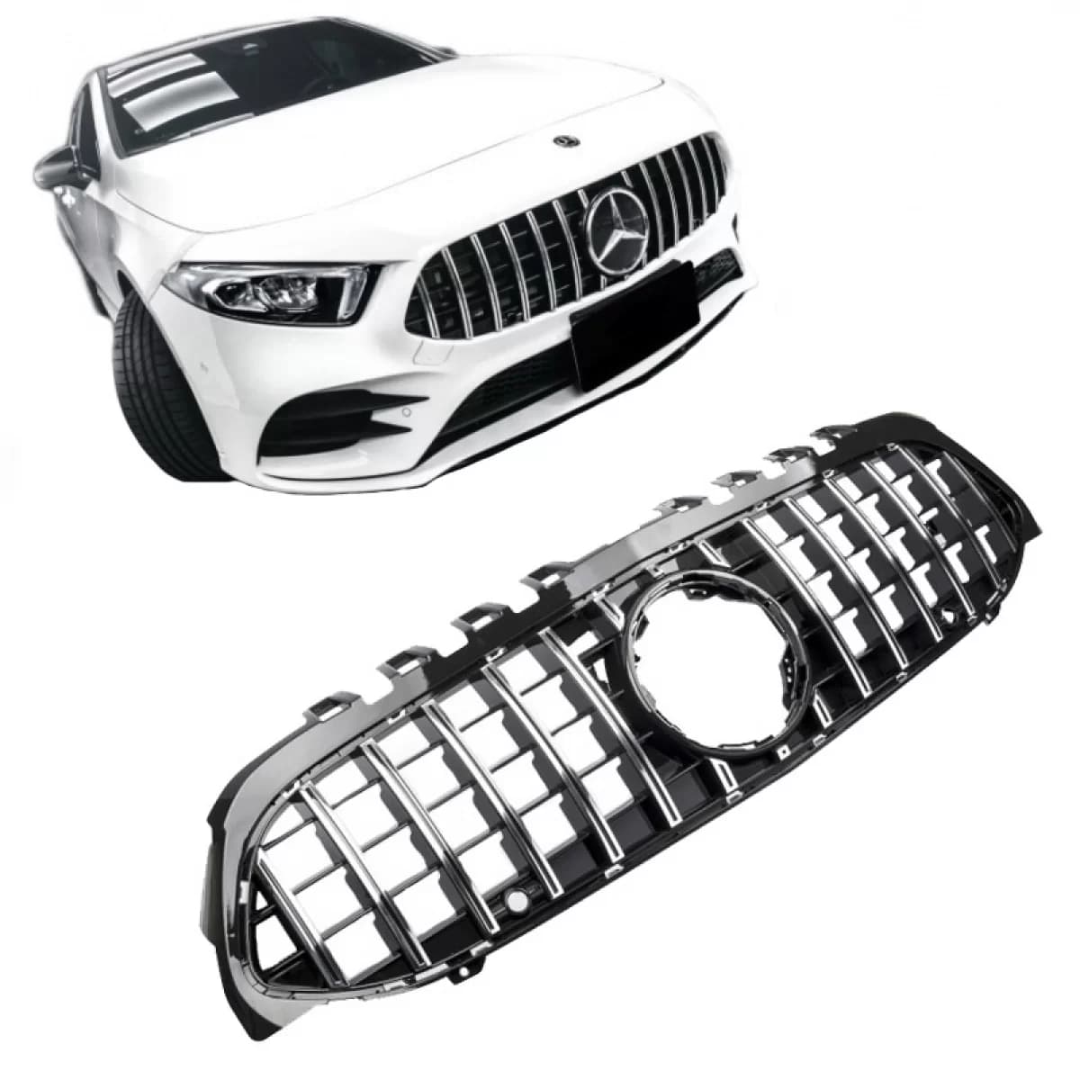 Front Grille suitable for Mercedes-Benz A-Class W177 18+ GT A Design Panamericana Look Black/Chrome 1 Pc